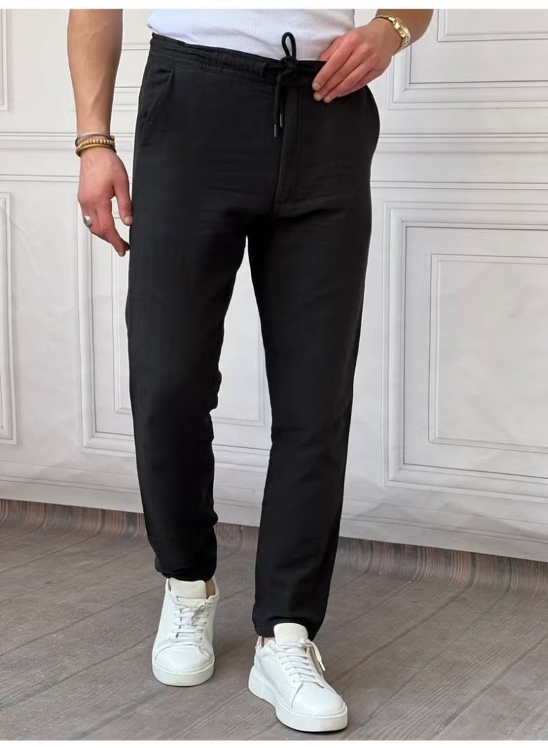 Cool Tarz Cool Style Men's Black Musli Laced Linen Trousers - Image 2